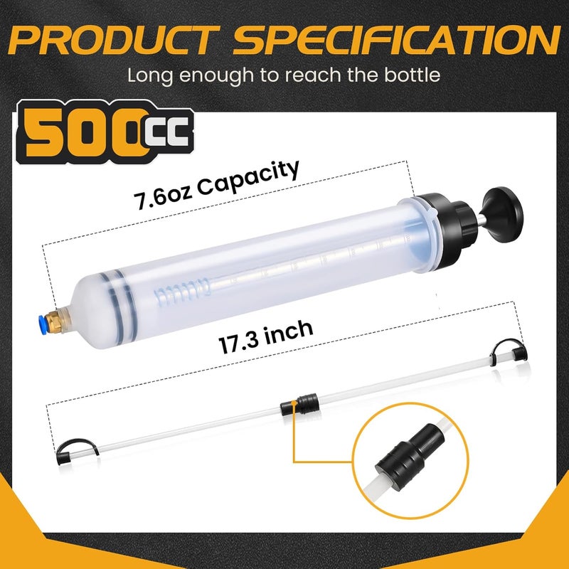 SOWKIPE 500CC Automotive Fluid Extractor Pump, Premium Manual Extraction & Fill Pump with 2 Hoses, Oil Syringe with Powerful Suction, Fluid Oil Change Evacuator - Image 2